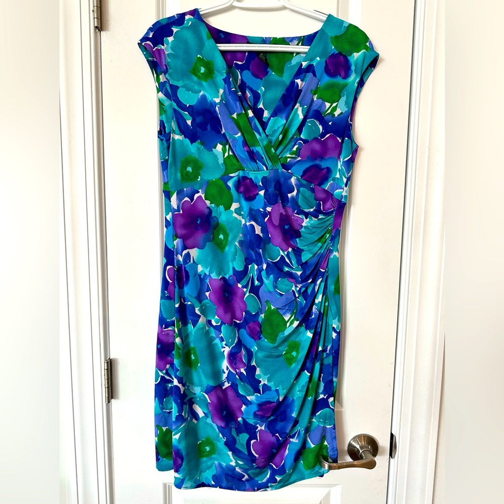 Ralph Lauren Sleeveless, V-neck Blue/Purple Floral Short Dress